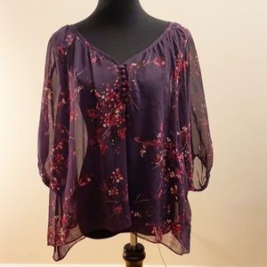 Express Purple Floral Sheer Shirt Size S